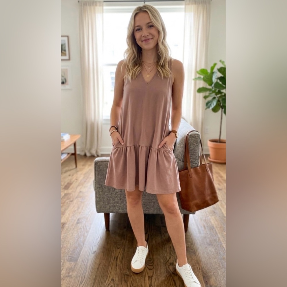 a new day Mauve Sleeveless V-Neck Drop-Waist Mini Dress - Picture 1 of 3